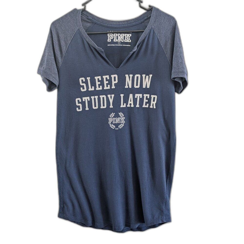 Victoria's Secret PINK "Sleep Now Study Later" Long Sleep Shirt Pajamas  Sz S